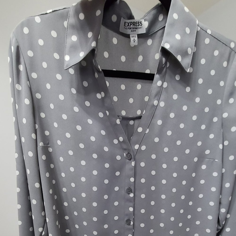 Express Women's Portofino Shirt Grey/White Polka Dot (M)